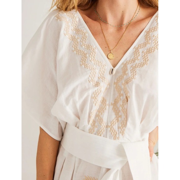 NEW! Calypso St. Barth Penelope Linen Embroidered Maxi Dress White Palm S $425 - Picture 4 of 16